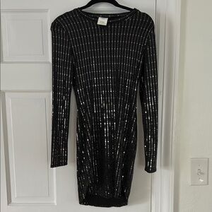 DONATED Darlin Black and Silver Sequin Bodycon Dress